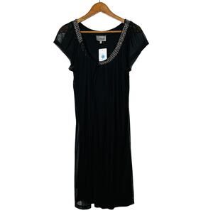 NEW! Lynn Ritchie Silver Draped Baby Doll Dress Chain Detail Black Formal - XL